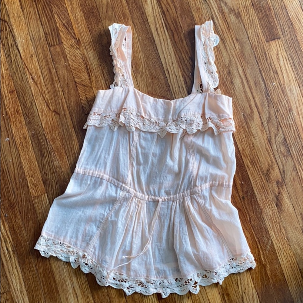 Moda International peach sleeveless cinched shirt